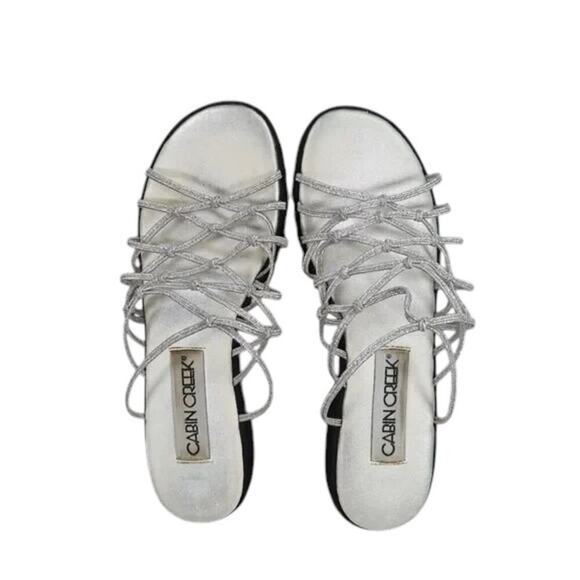 Cabin Creek Shoes Womens 6 Sandal Fashion Slip On Strappy Metallic Elastic Retro - Picture 5 of 11